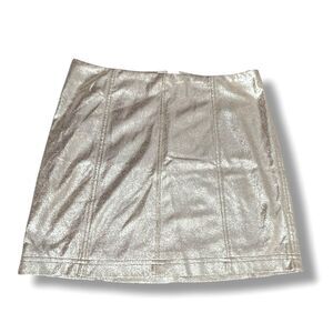 NWT Free People Vegan Suede Metallic Silver Shimmer Mini Skirt Women's Size 12